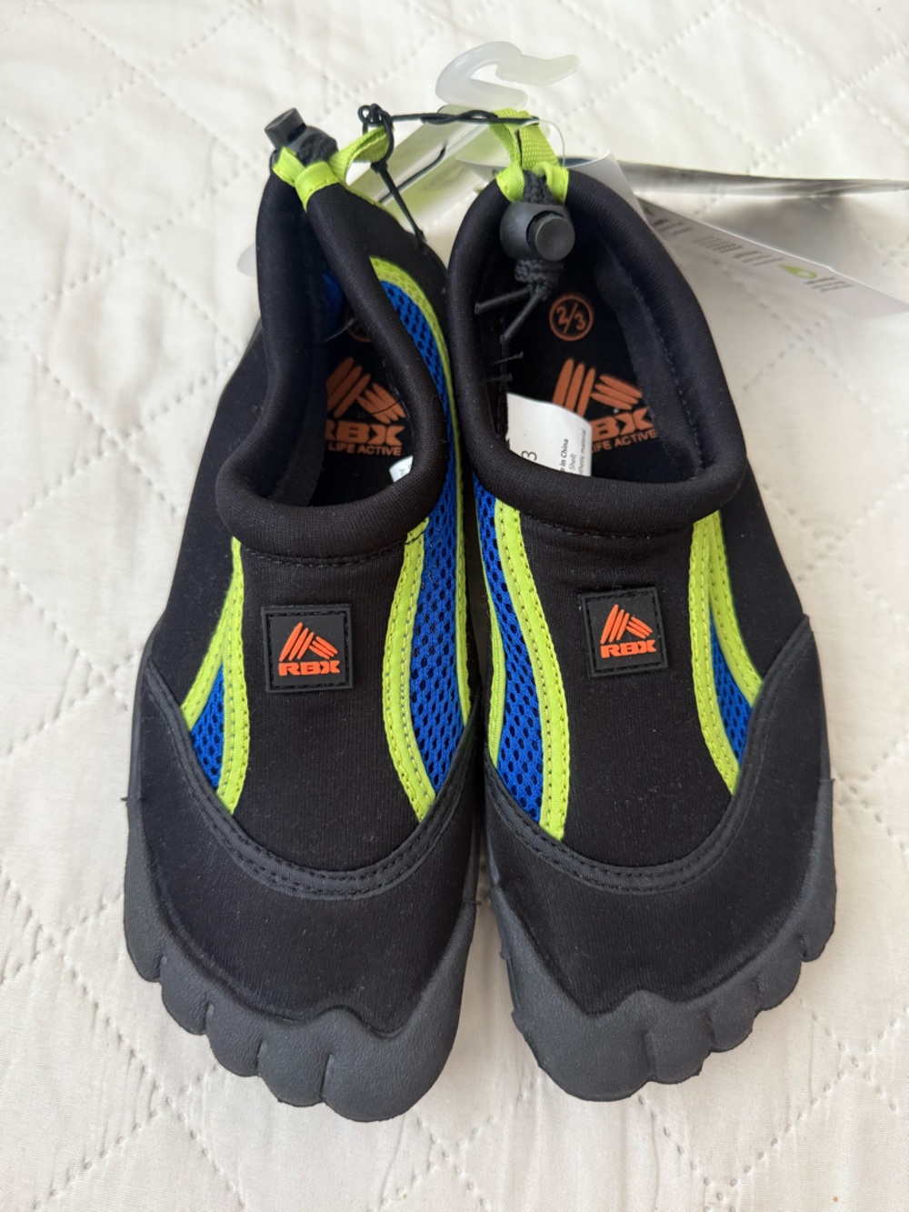 RBX Kids Black Water Shoes with Blue and Lime Accents
